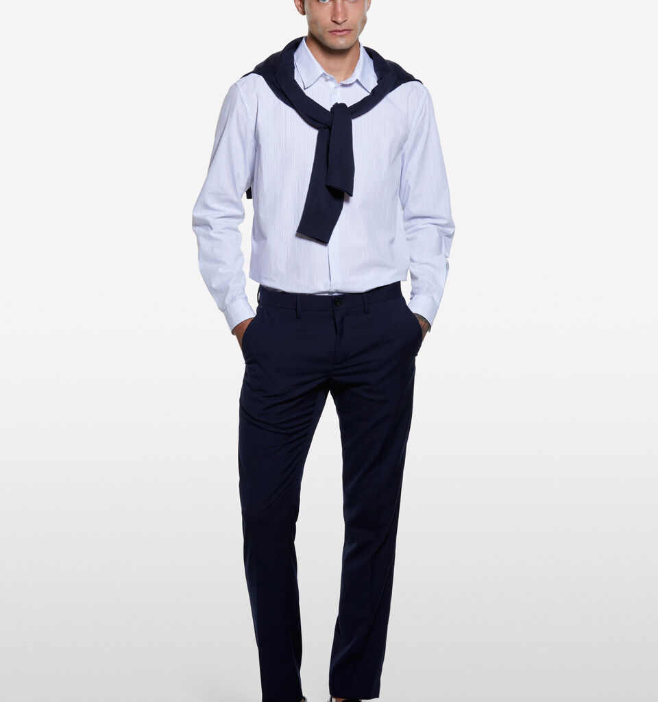 Πουκάμισο λευκό με χρωματιστό νήμα  - πουκάμισα regular ανδρικά - Γαλαζιο | Sisley image number 1